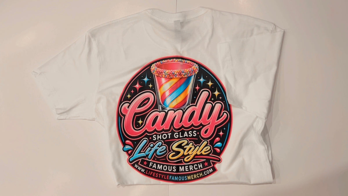 Life Style Famous Merch Technology “CANDY SHOT GLASS” Graphic T Shirt