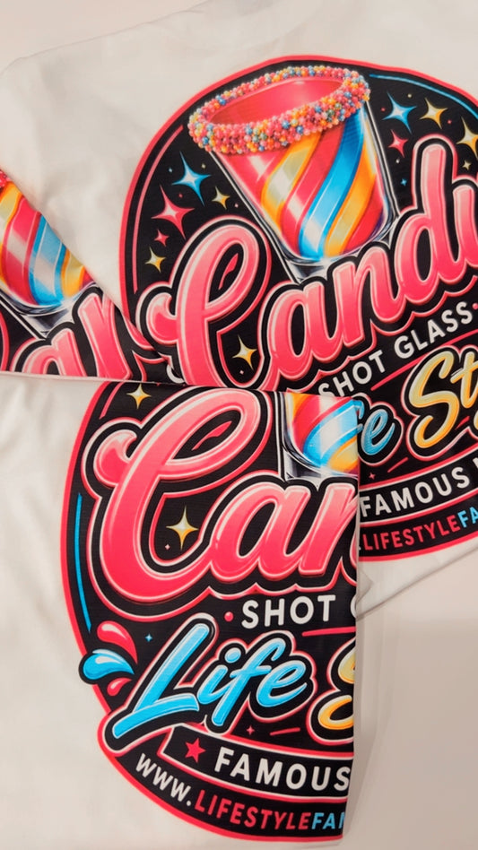 Life Style Famous Merch Technology “CANDY SHOT GLASS” Graphic T Shirt
